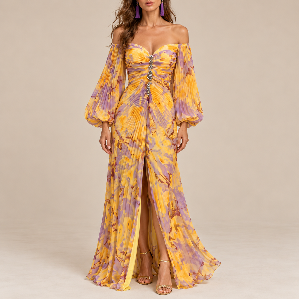 Floral Deep-V Maxi Dress