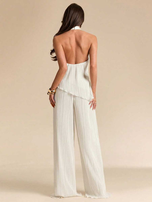 Halter Backless Top and Wide Leg Pants Set