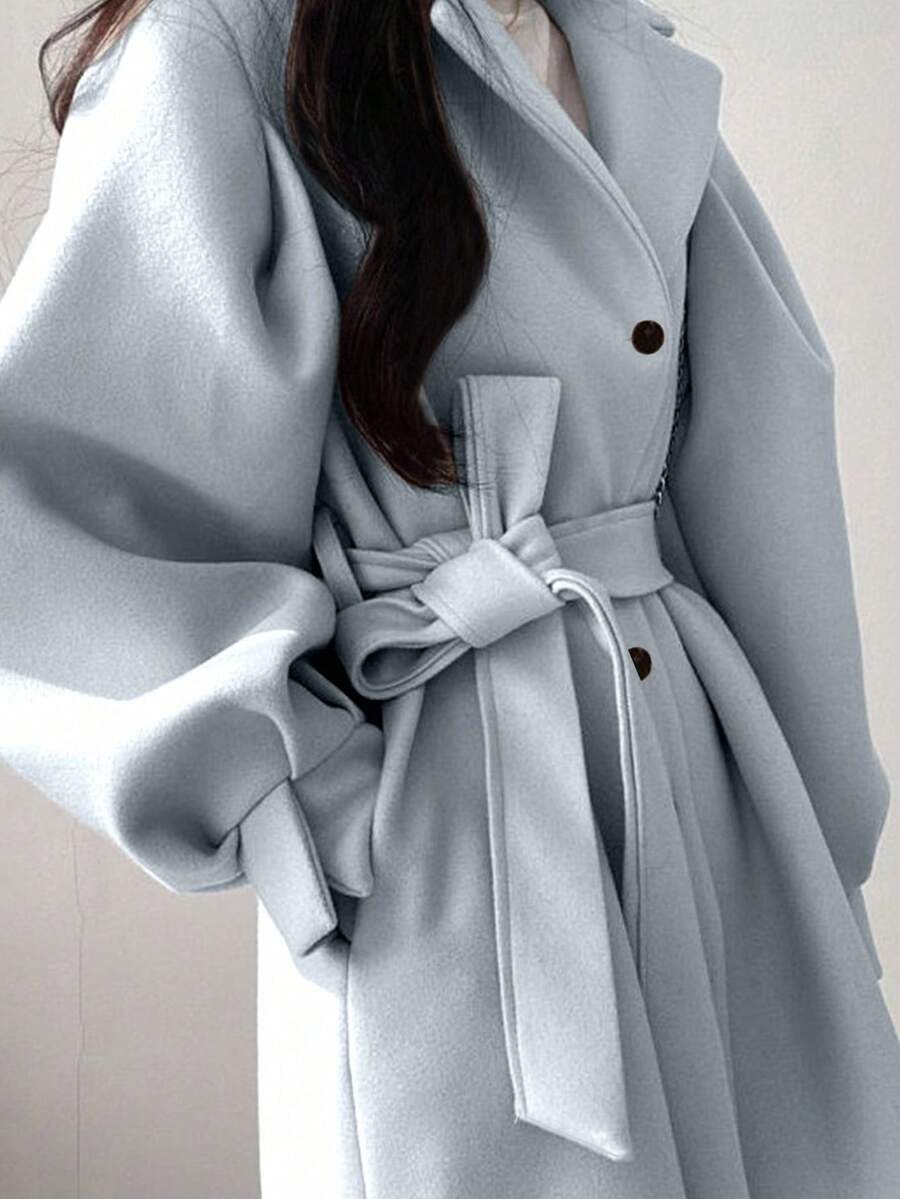 Belted Tweed Double Breasted Long Jacket