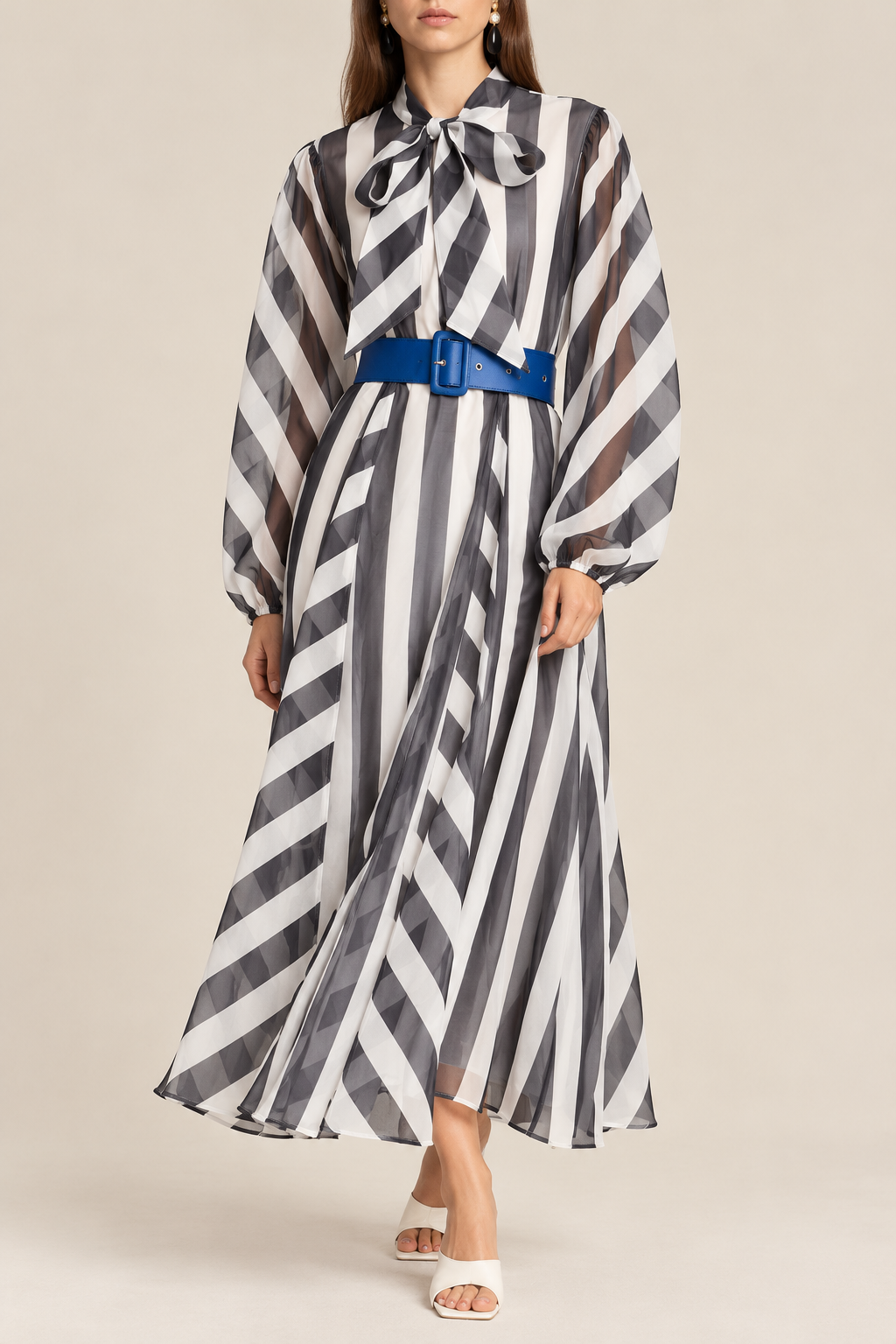 Black and White Stripe Organza Maxi Dress