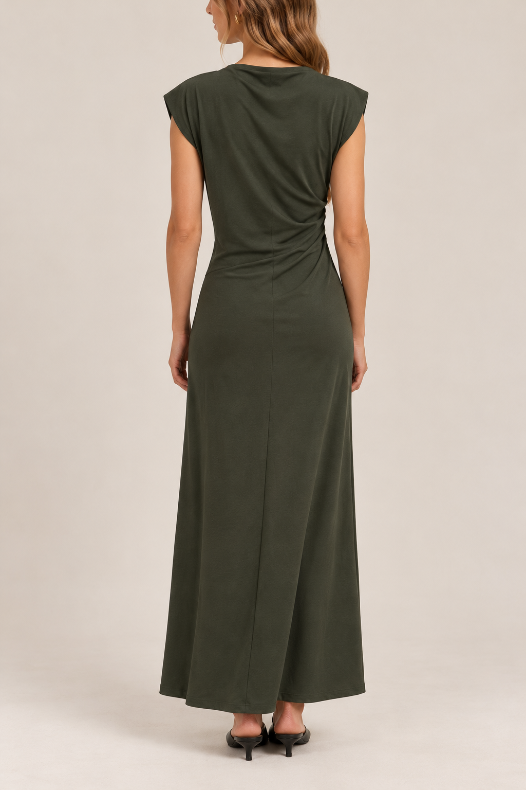 Draped Neck Sleeveless Maxi Dress