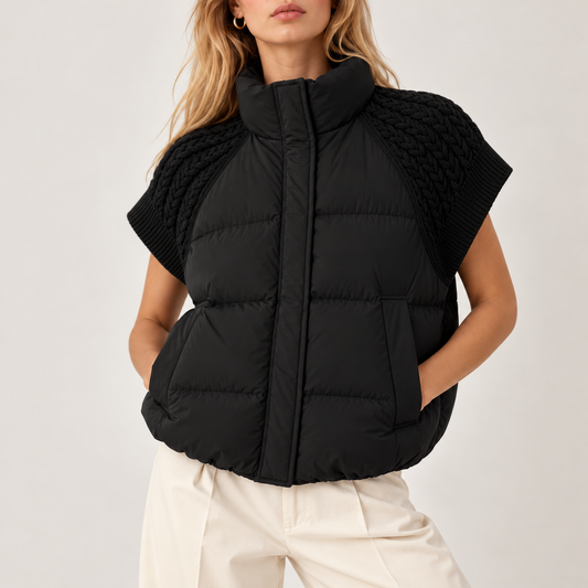Quilted Vest with Cable Knit Sleeves