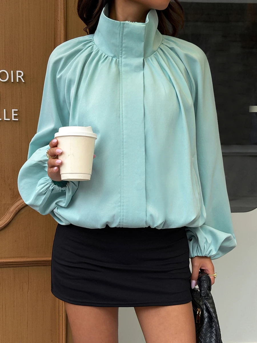 High Neck Ruched Zip Jacket
