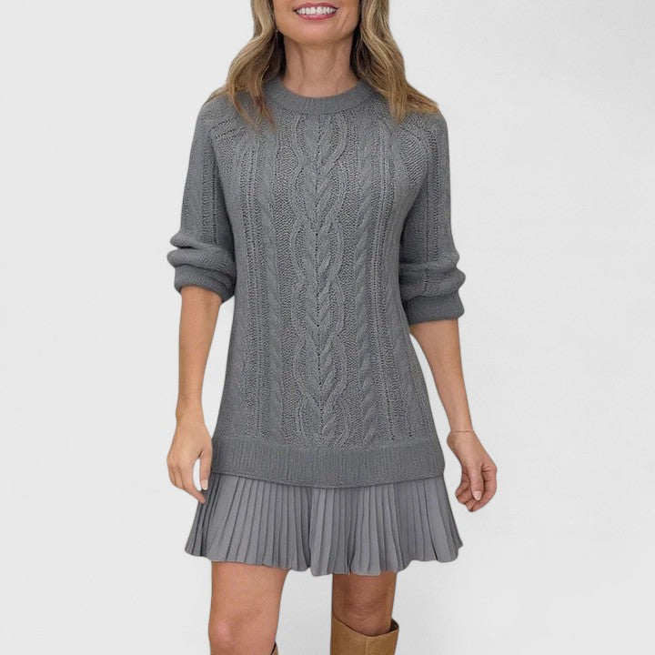 Cable Knit Pleated Hem Sweater Dress