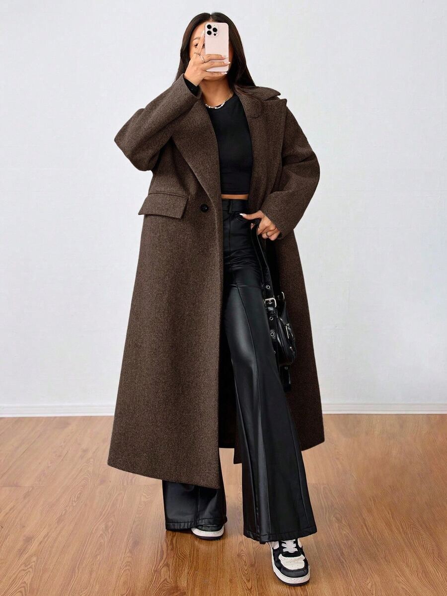 Double Breasted Lapel Long Overcoat