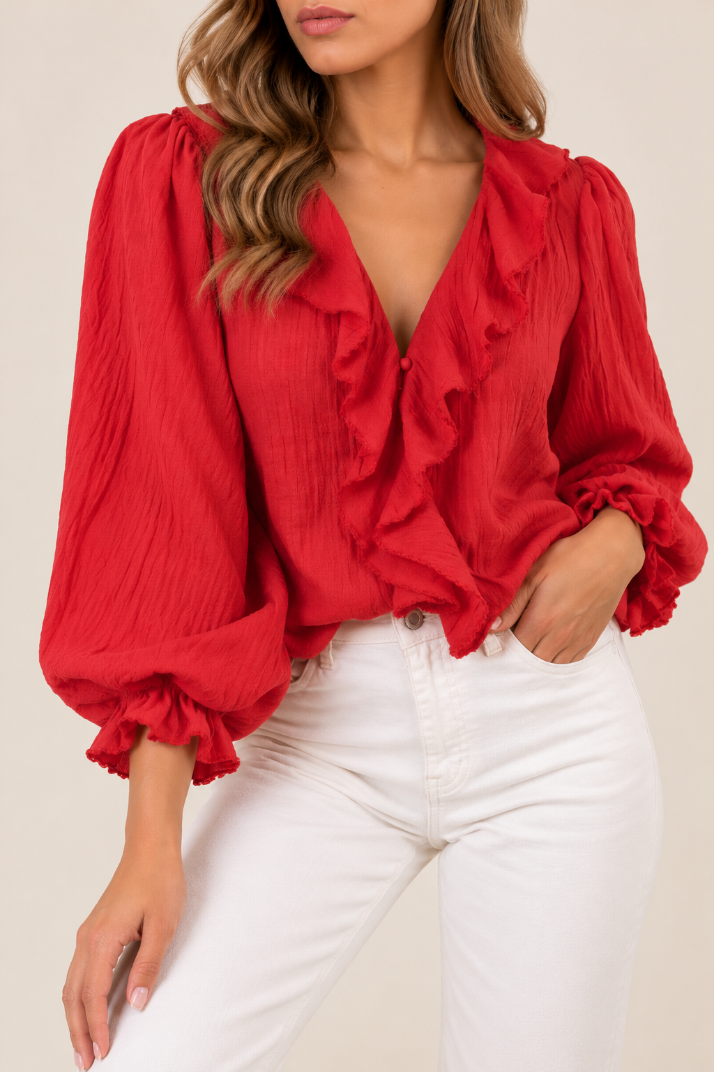 Ruffle V Neck Blouse