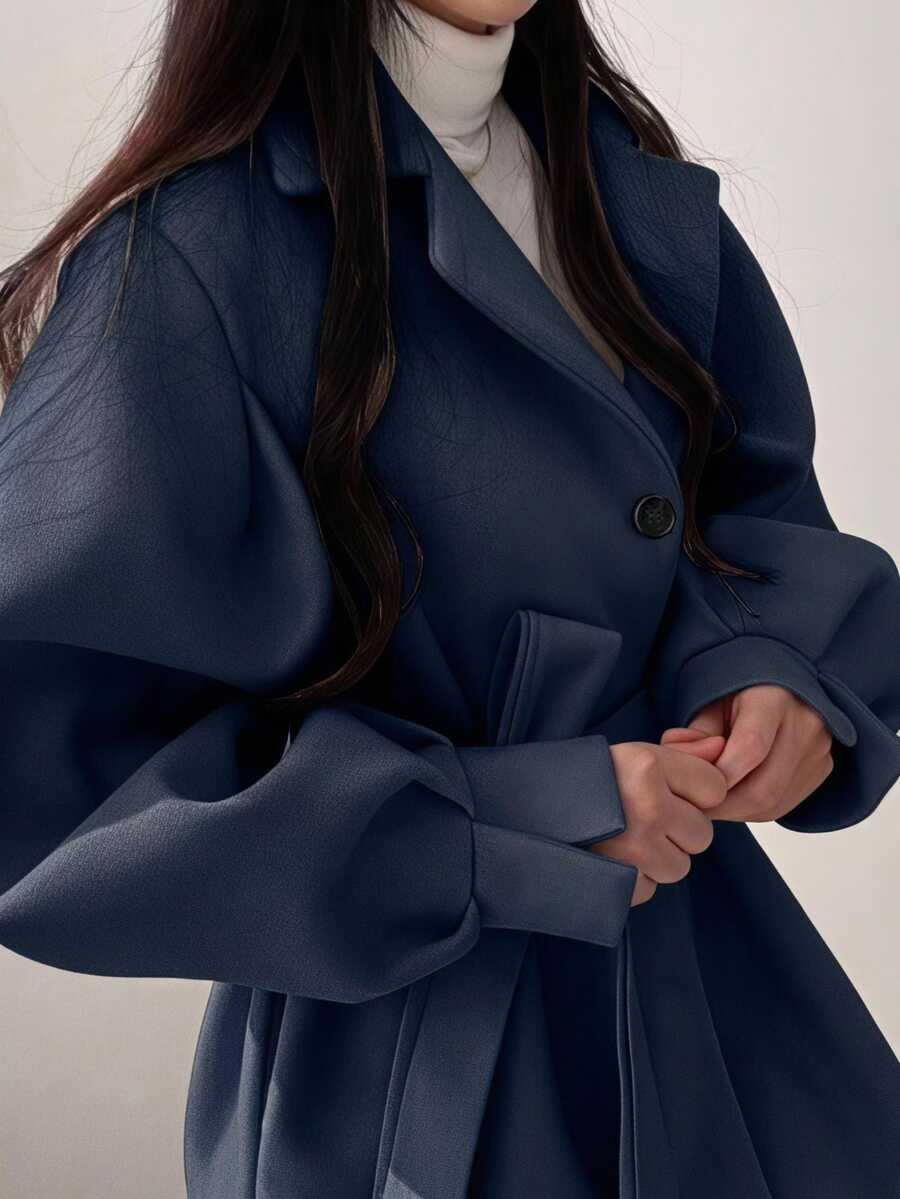 Belted Tweed Double Breasted Long Jacket