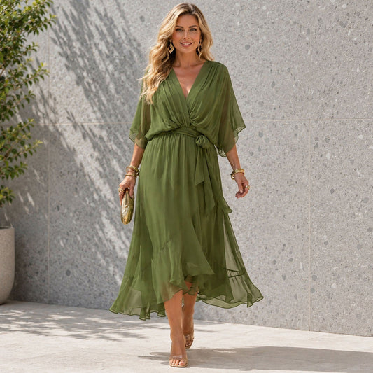 Layered V Neck Wedding Guest Dress