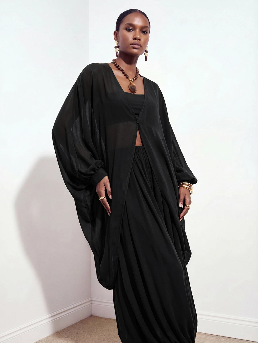 Chiffon V Neck Blouse and Pants Set