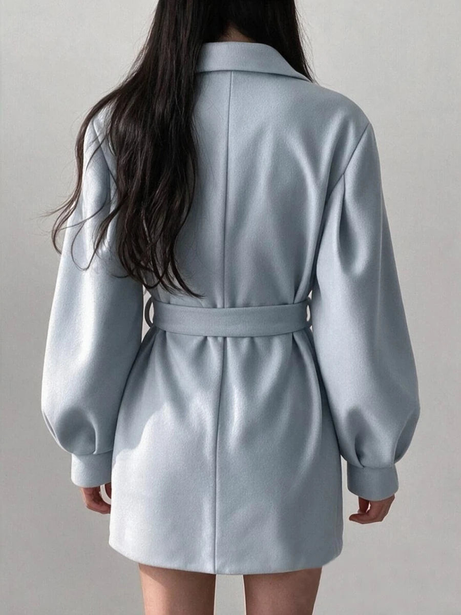Belted Tweed Double Breasted Long Jacket