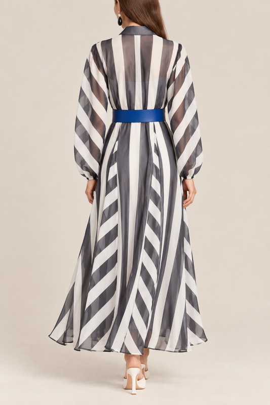 Black and White Stripe Organza Maxi Dress
