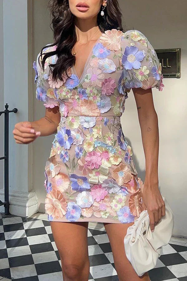 Floral Mini Dress with Puff Sleeves