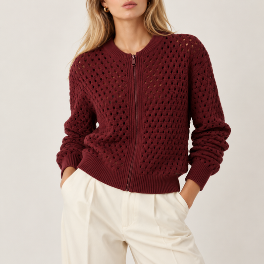 Open Knit Zip Cardigan