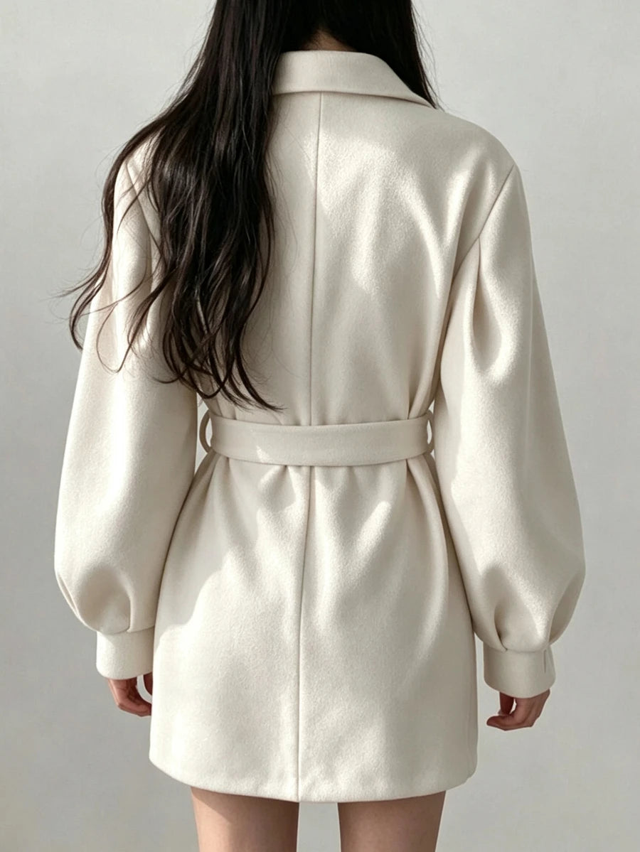 Belted Tweed Double Breasted Long Jacket