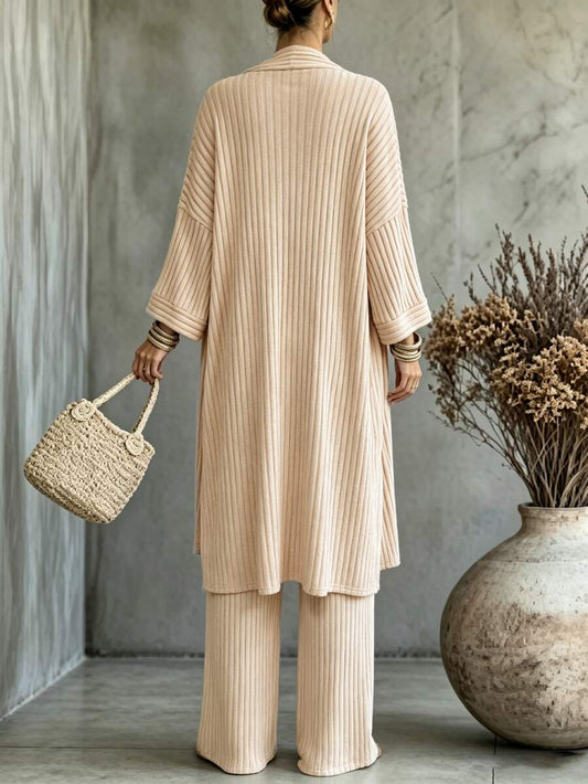 Ribbed Knit Tank, Trousers and Cardigan 3 Piece Set