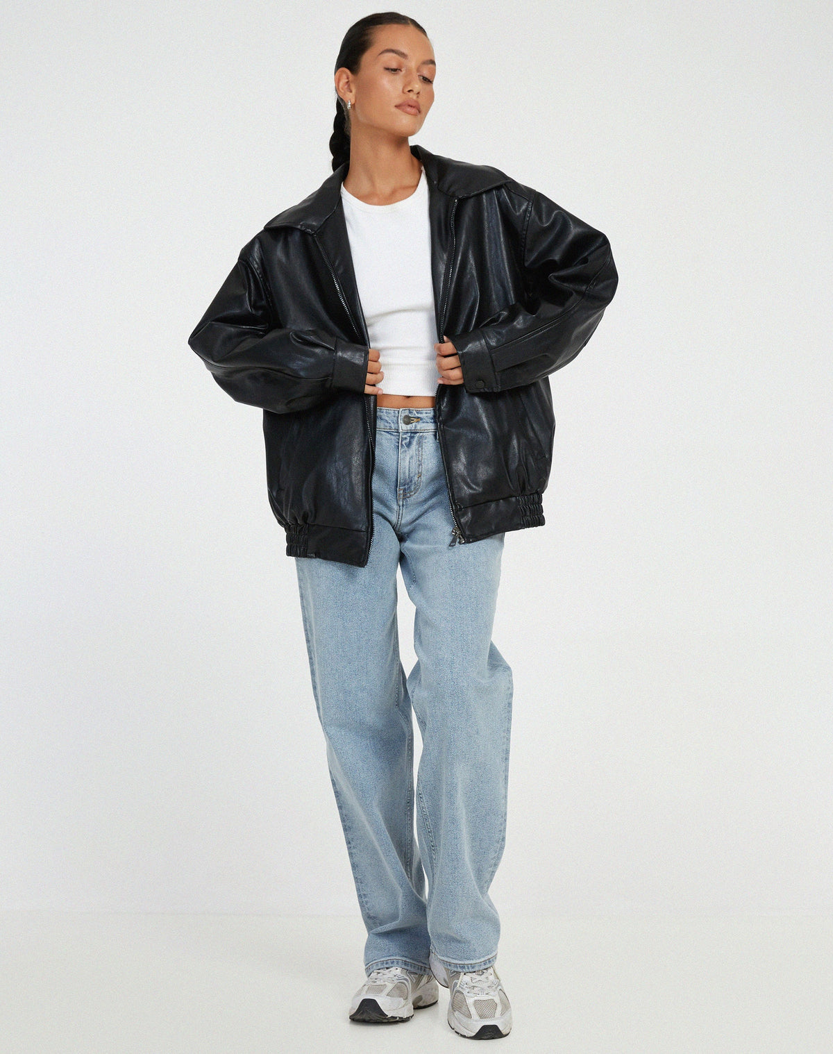Leather Oversized Bomber Jacket