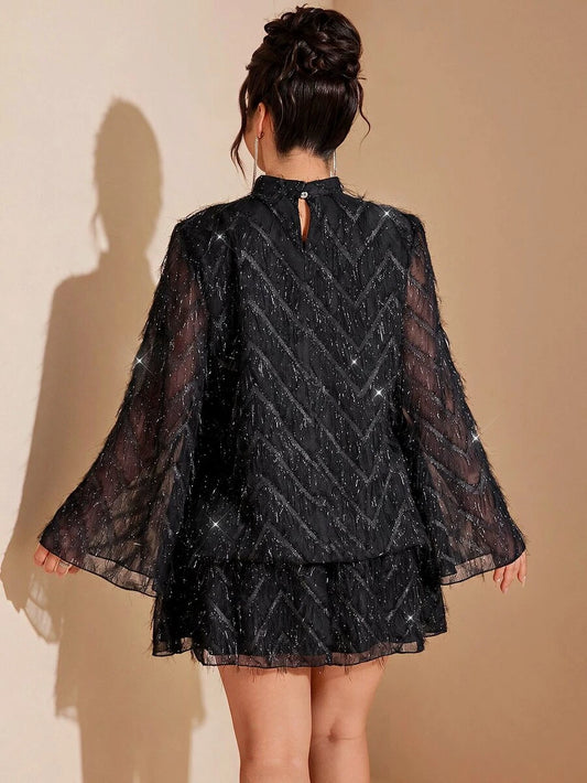 Plus Size Sequin Mesh Flounce Hem Dress