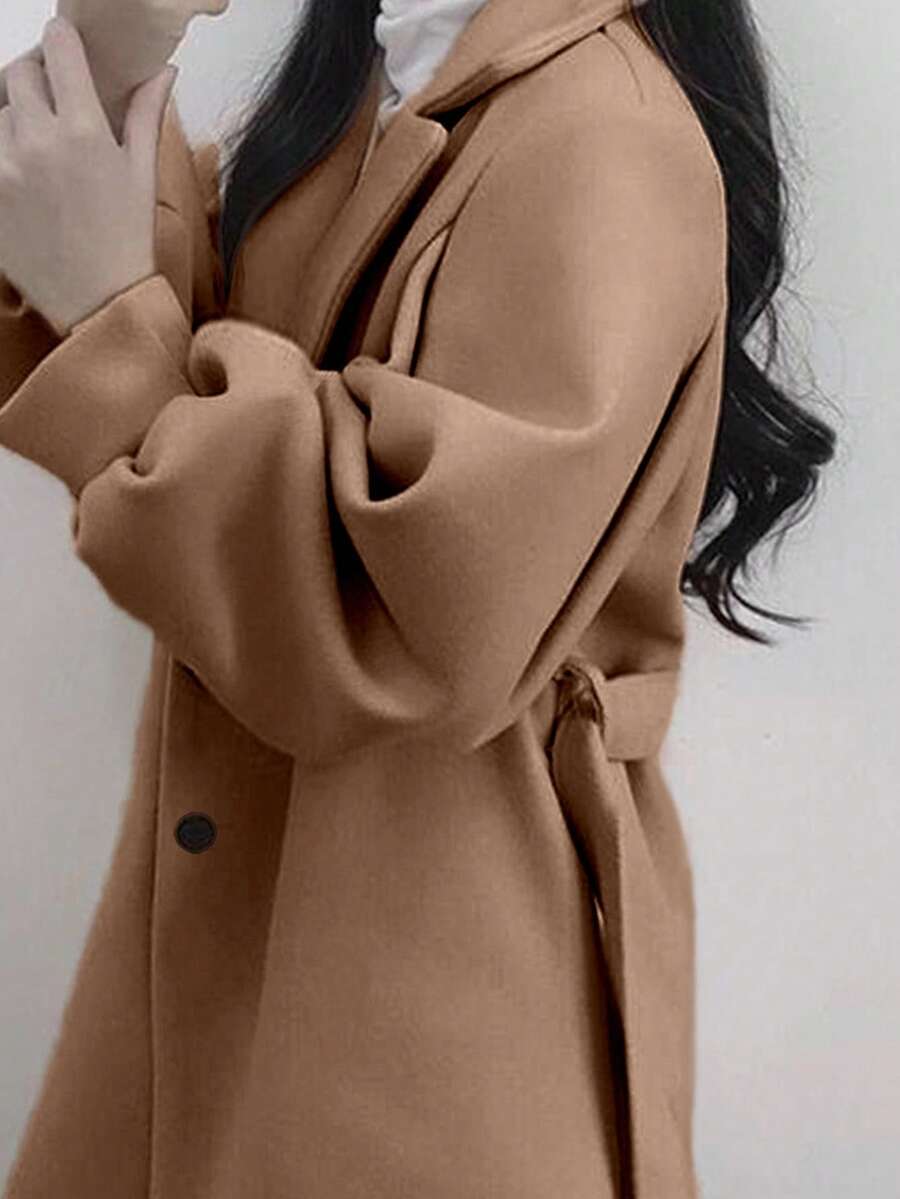 Belted Tweed Double Breasted Long Jacket