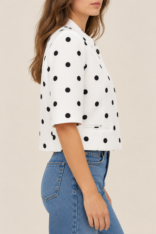 White Polka Dot Cropped Blazer