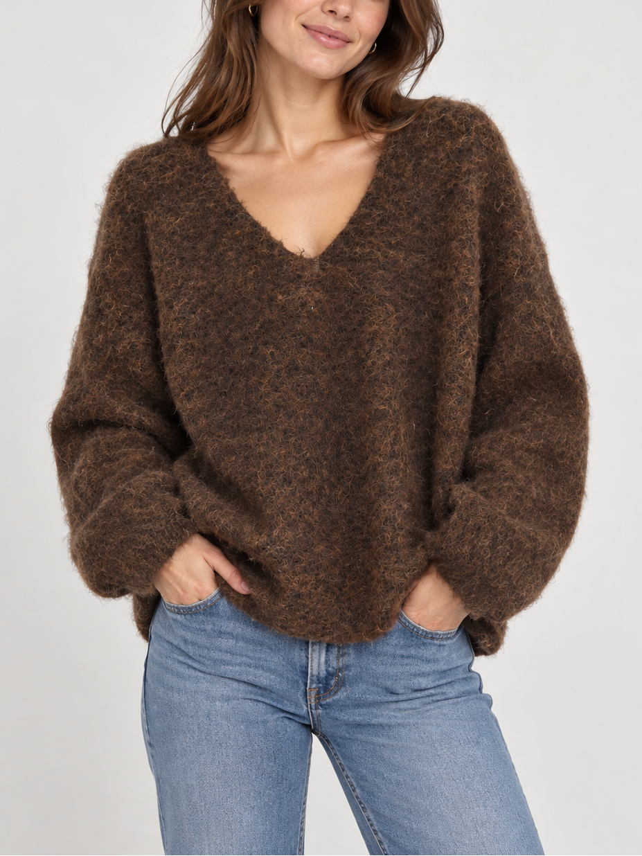 Fluffy V Neck Knit Jumper