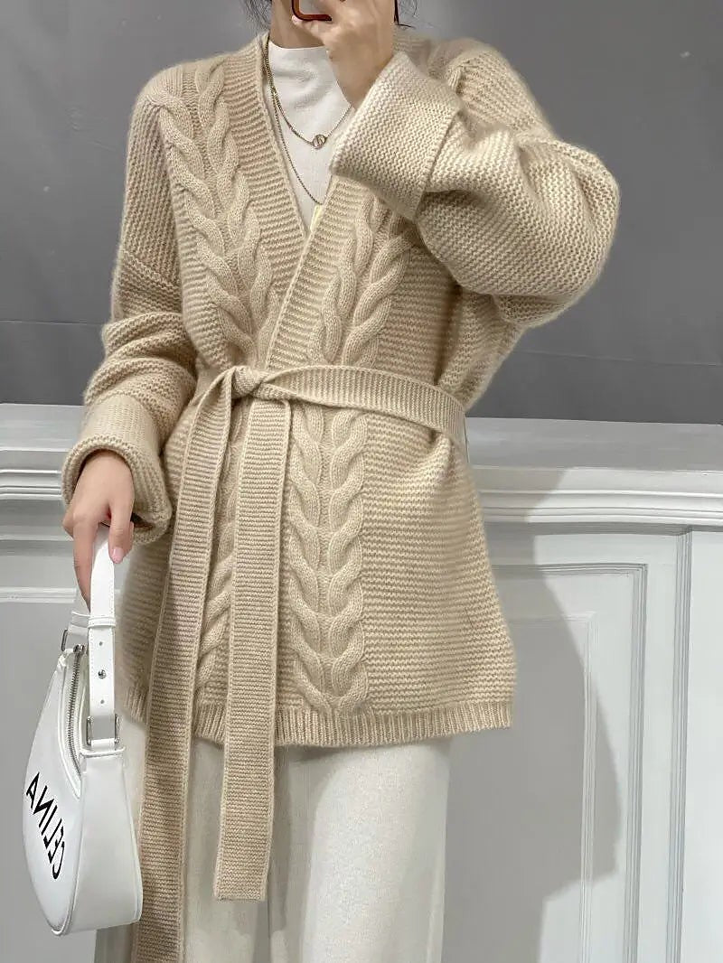 Belted Cable Knit Cardigan
