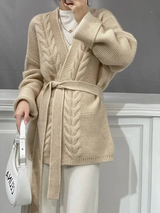 Belted Cable Knit Cardigan