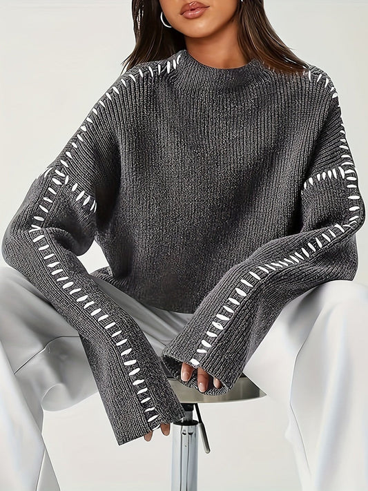 Blanket Stitch Funnel Neck Jumper