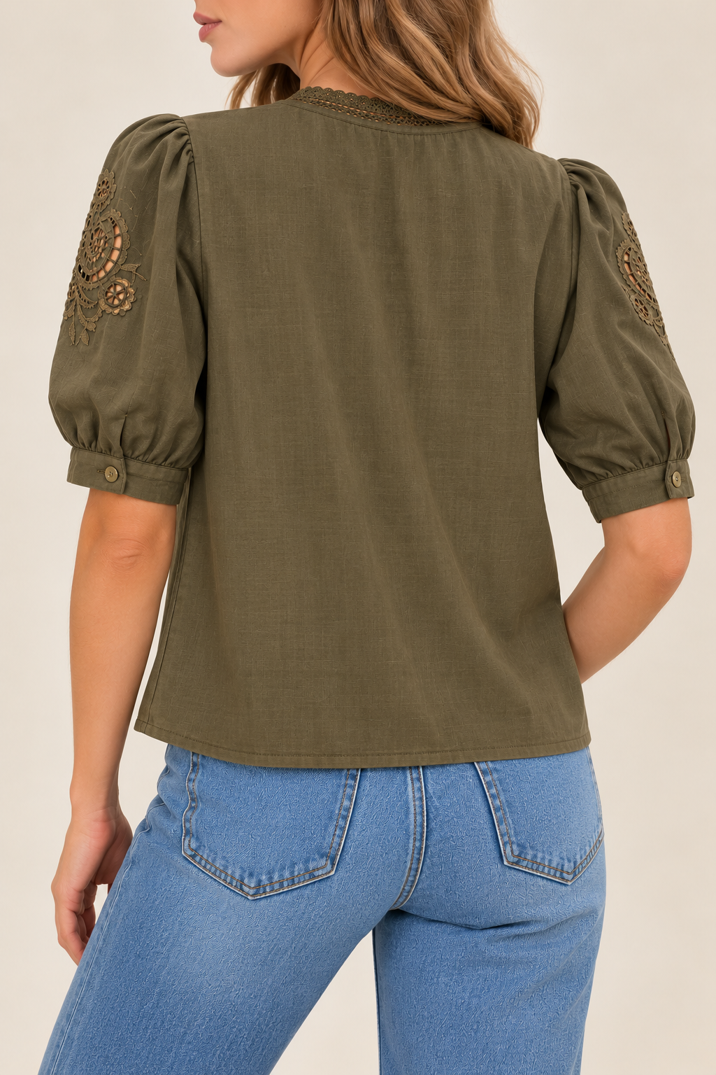 Broderie Lace Puff Sleeve Blouse
