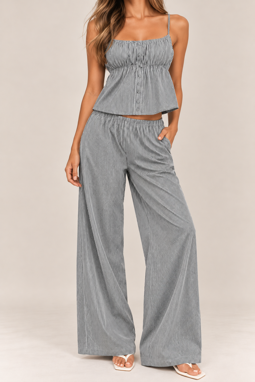 Striped Camisole and Wide Leg Pants Set