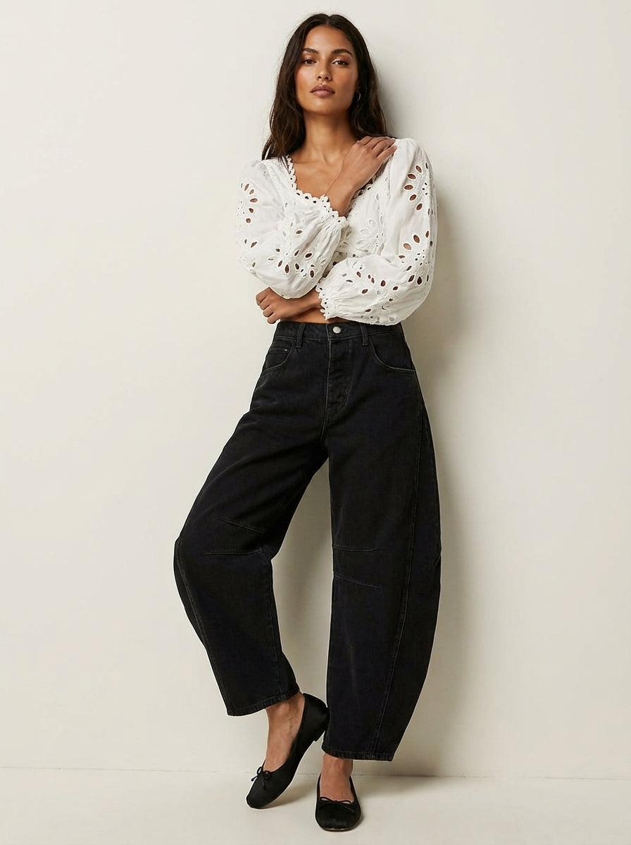 High-Waisted Barrel Leg Jeans