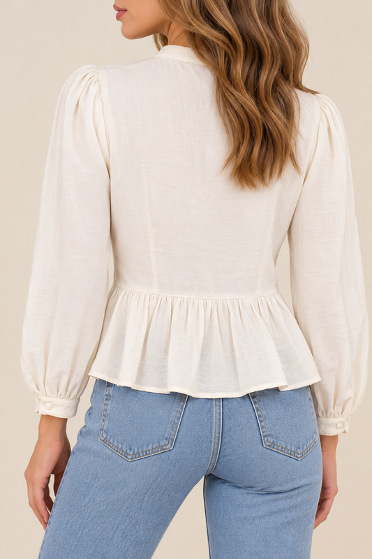 V Neck Peplum Blouse