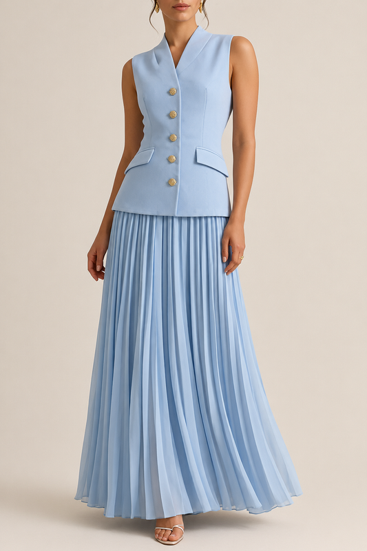 High Neck Pleated Maxi Dress
