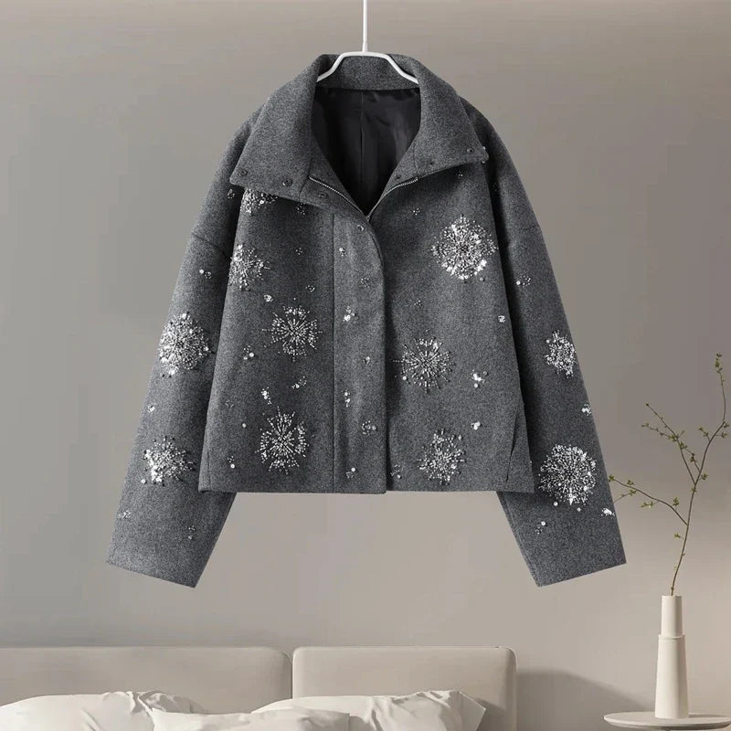 Embellished Wool Jacket with High Neck