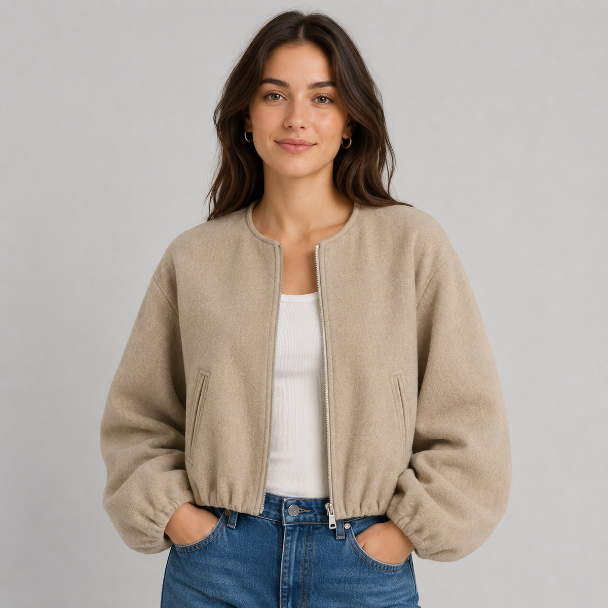Bomber Jacket with Round Neck