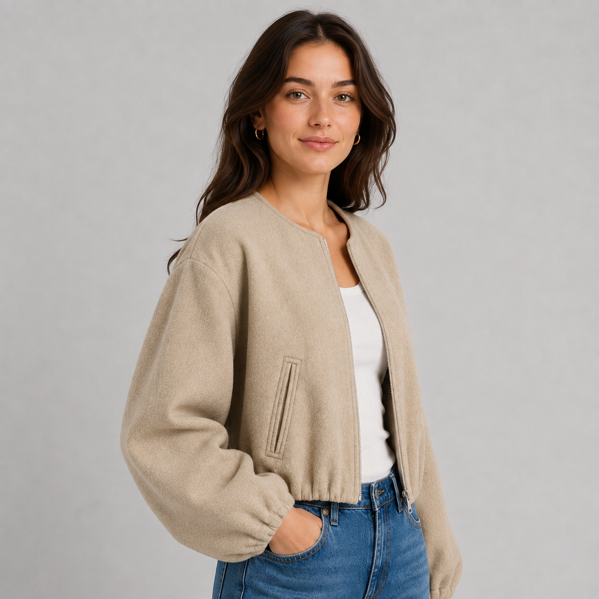 Bomber Jacket with Round Neck
