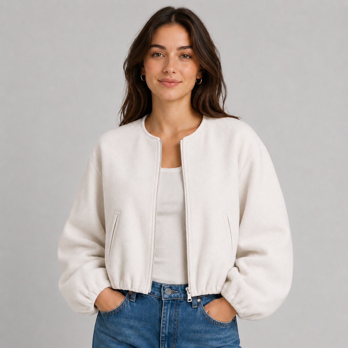 Bomber Jacket with Round Neck
