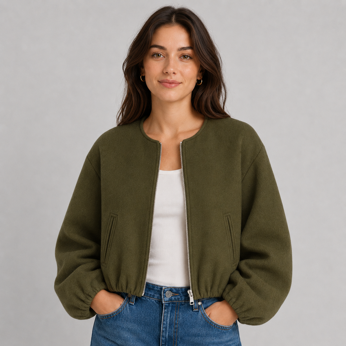 Bomber Jacket with Round Neck