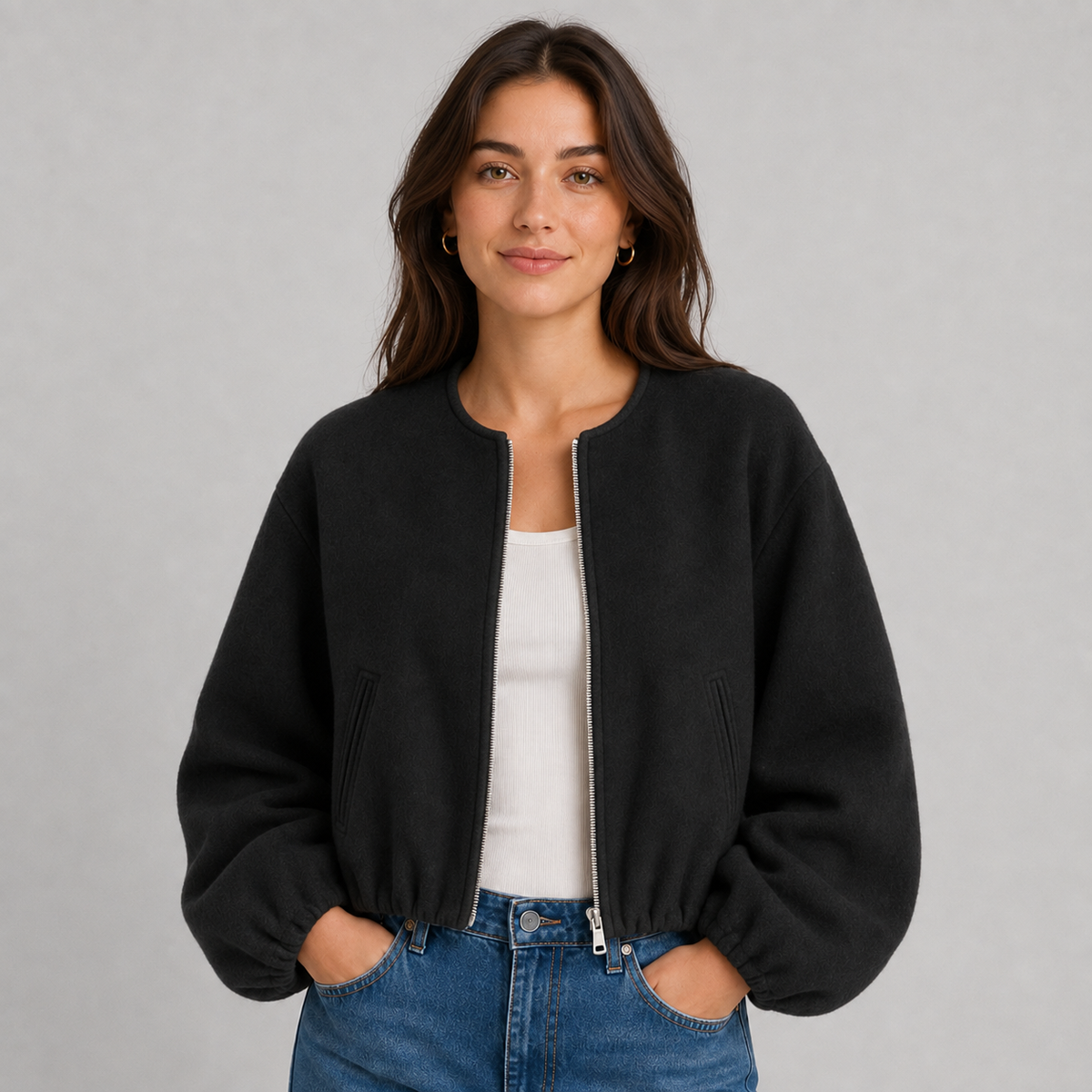 Bomber Jacket with Round Neck
