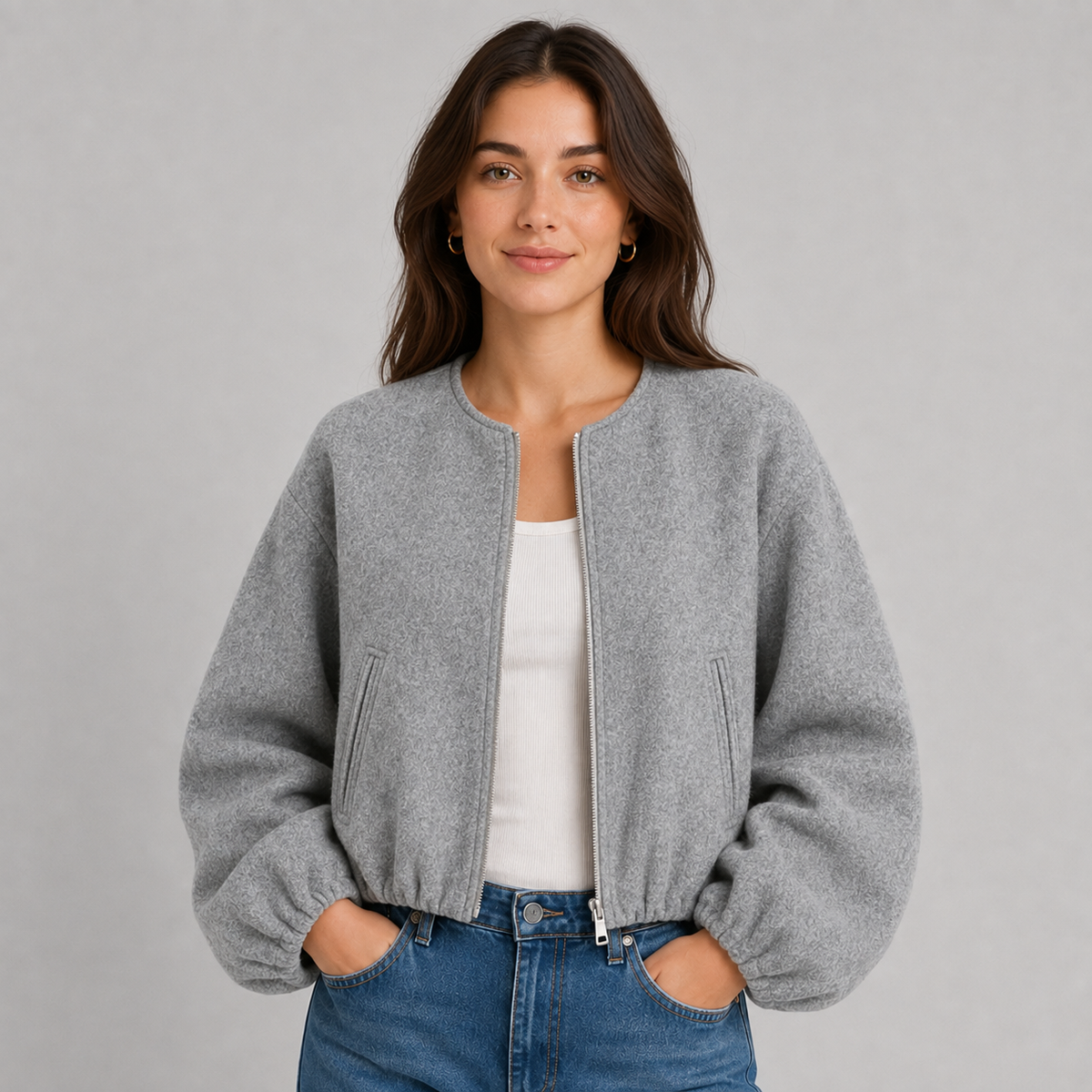 Bomber Jacket with Round Neck