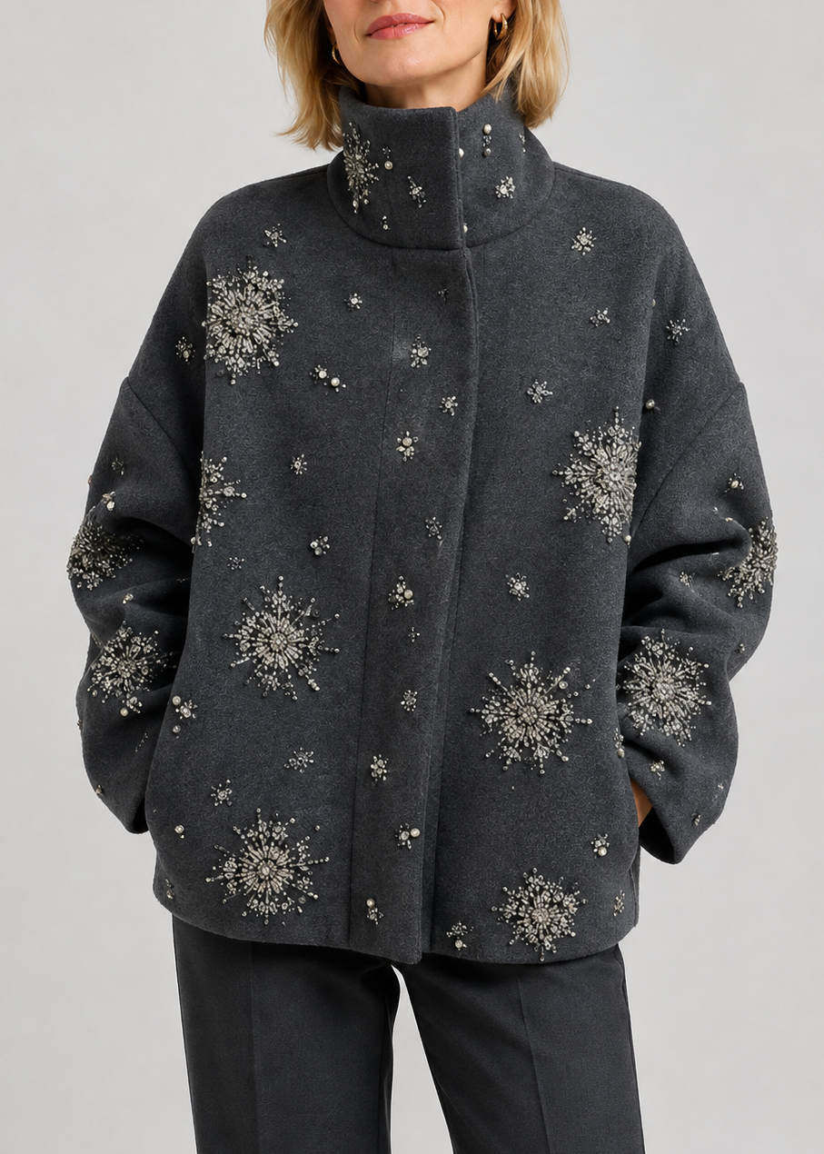 Embellished Wool Jacket with High Neck