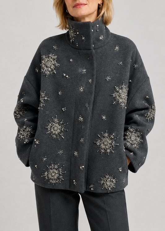 Embellished Wool Jacket with High Neck