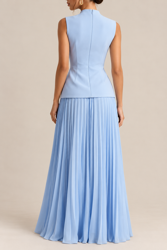 High Neck Pleated Maxi Dress