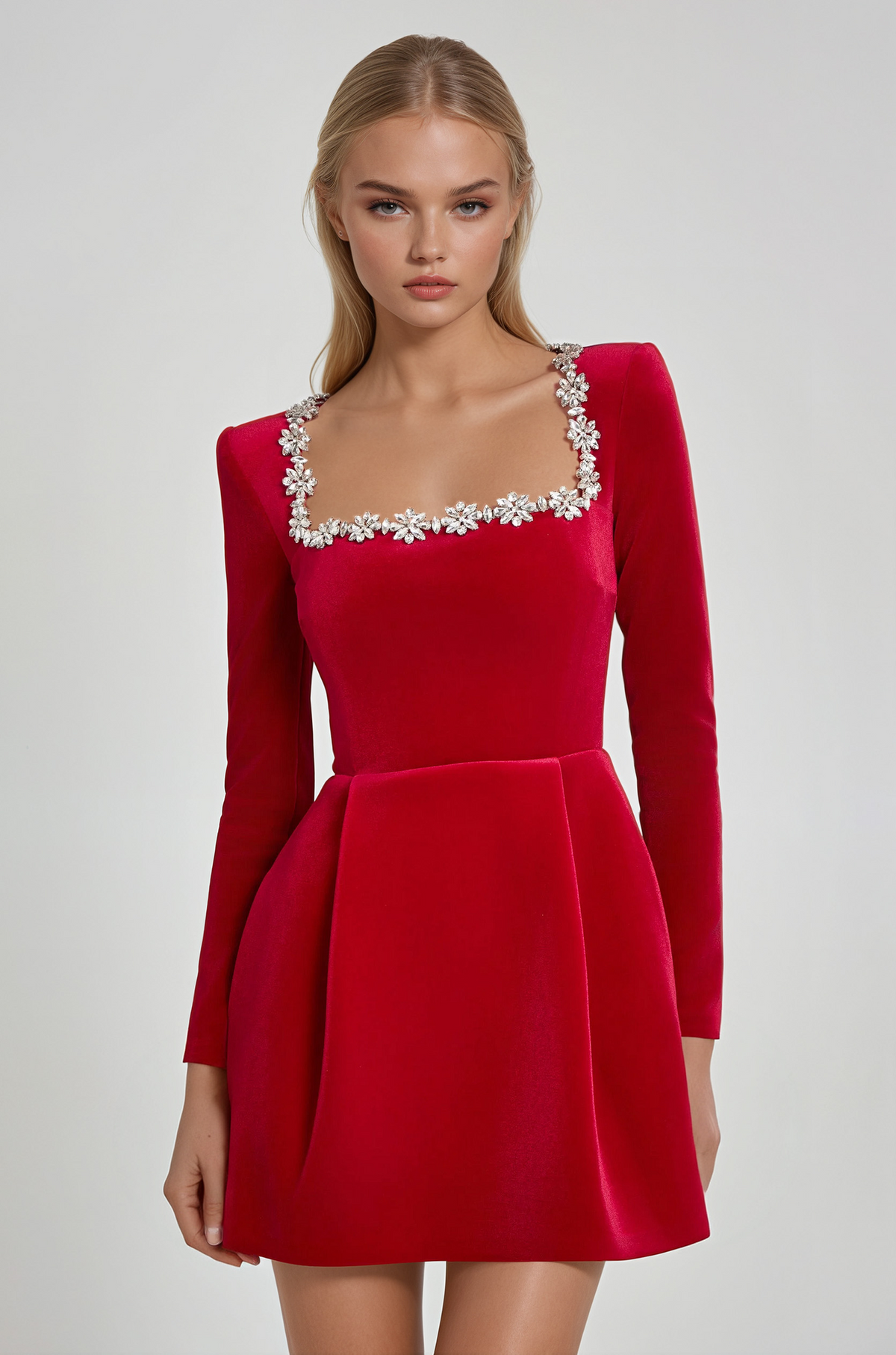 Embellished Velvet Mini Dress