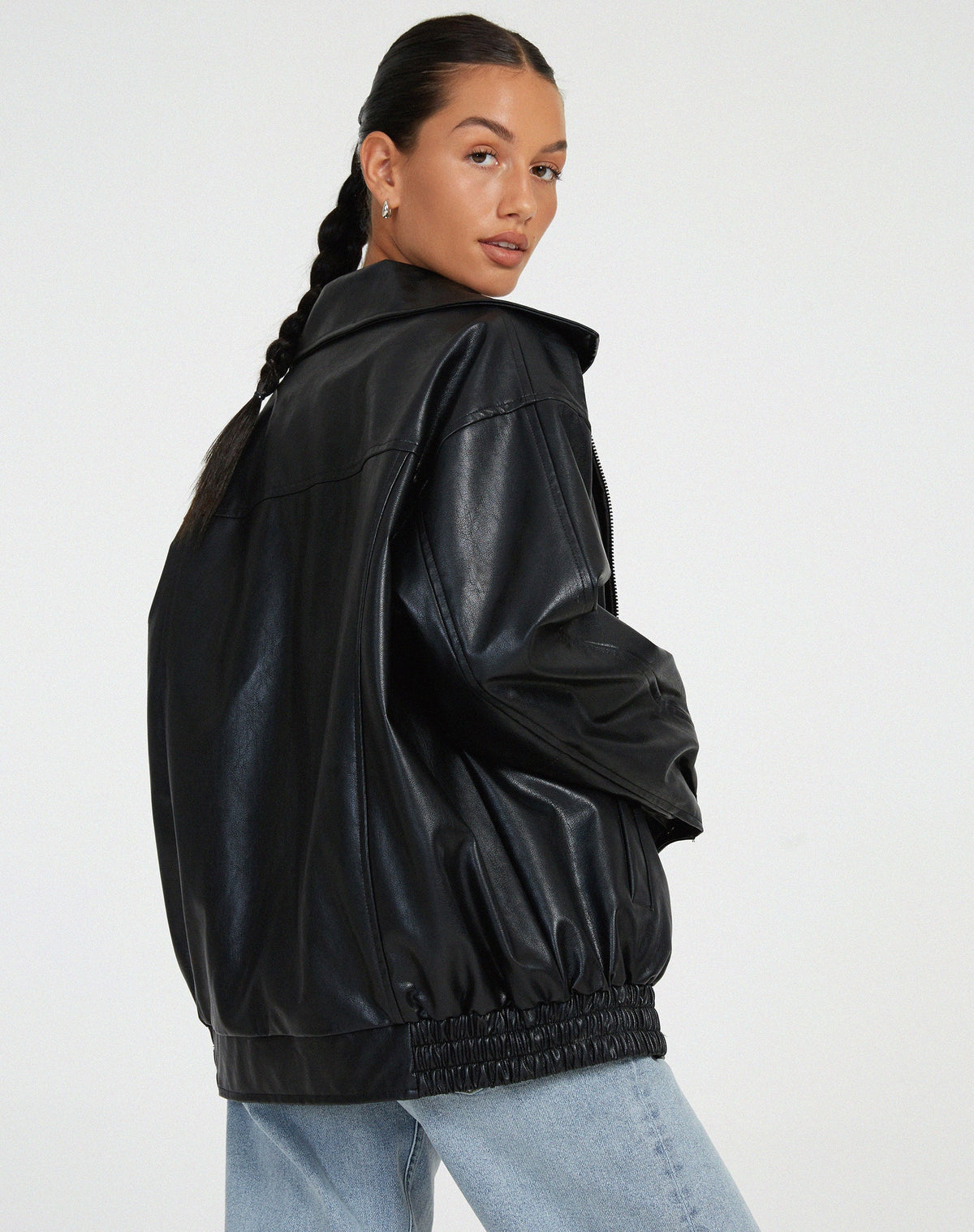 Leather Oversized Bomber Jacket