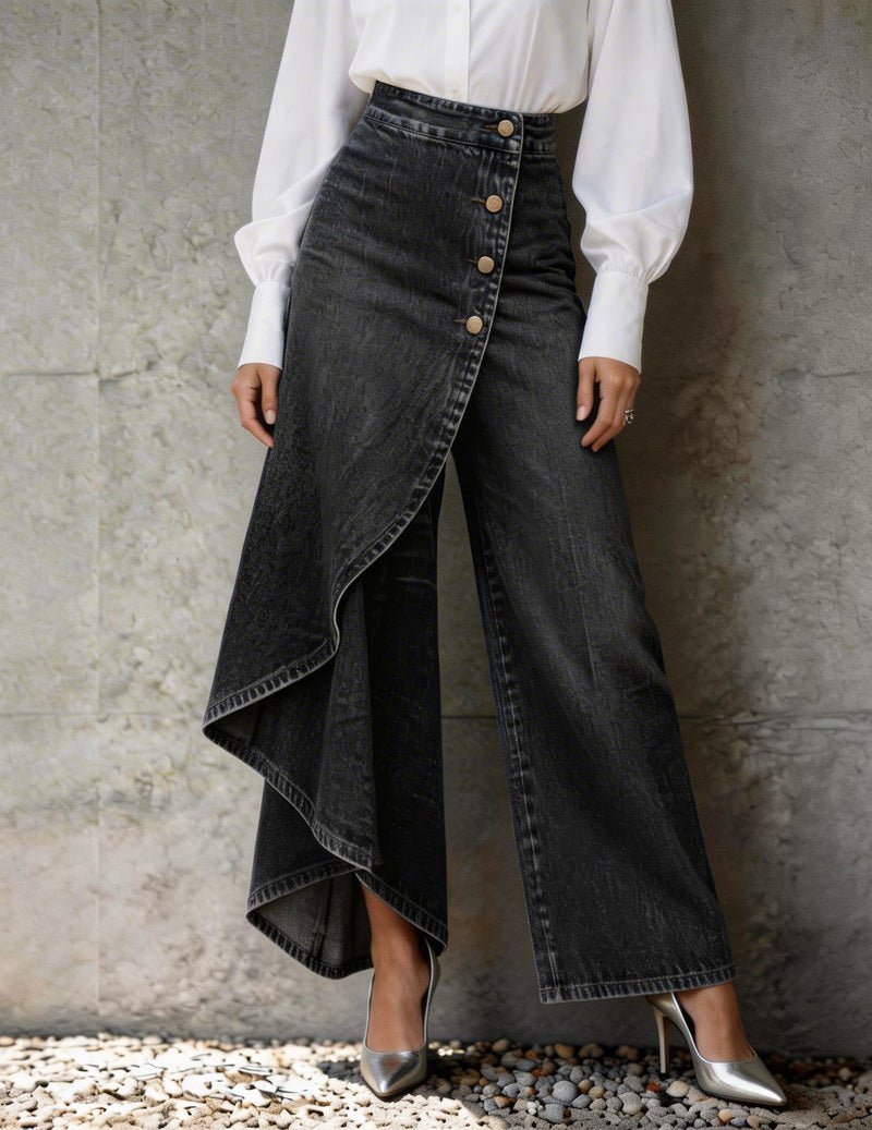 Wrap Front Wide Leg Jeans