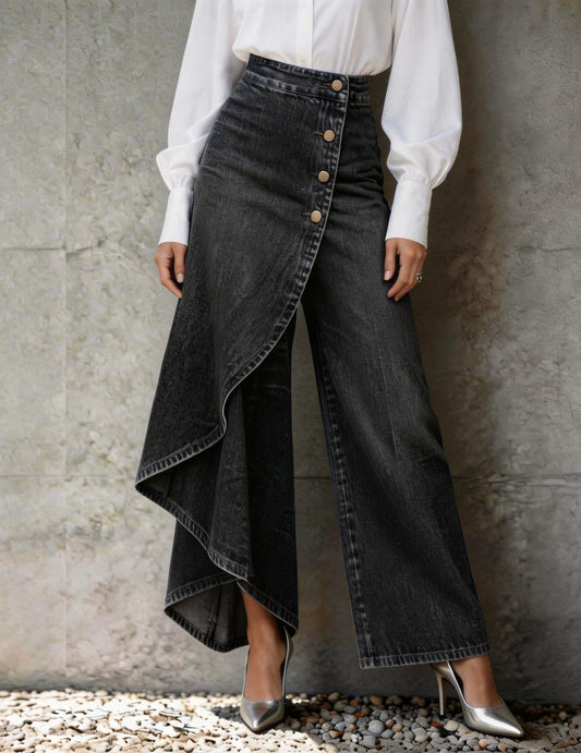 Wrap Front Wide Leg Jeans