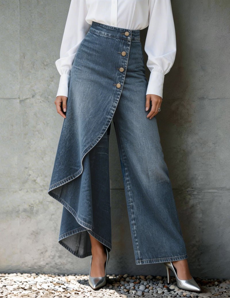 Wrap Front Wide Leg Jeans