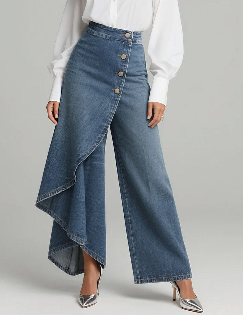Wrap Front Wide Leg Jeans