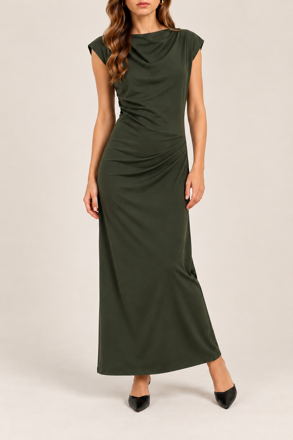Draped Neck Sleeveless Maxi Dress