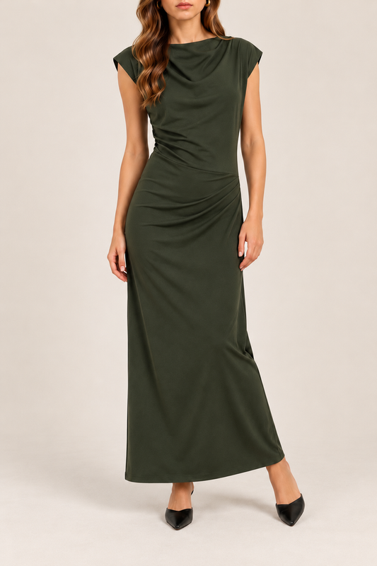Draped Neck Sleeveless Maxi Dress